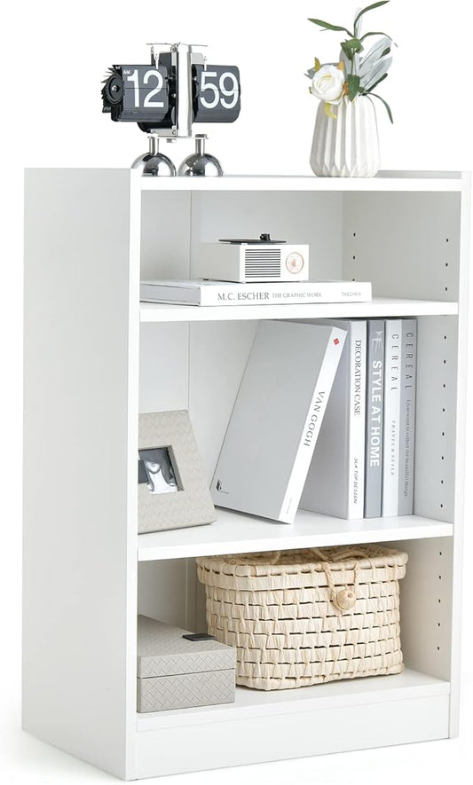 Tangkula 3 Tier Bookcase, Floor Standing Open Bookshelf with 18-Position Adjustable Shelves, Anti-toppling Device, Modern Multipurpose Display Storage Organizer for Living Room Study (1, White)