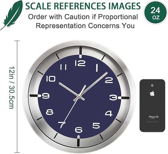 Silent Wall Clock Battery Operated,Modern Metal Wall Clock Decorative for Living Room/Kitchen/Home/Office/School,12 inch