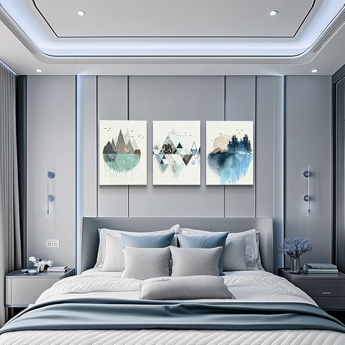 Abstract Geometry Mountain Canvas Art Paintings for Living Room, Family Bedroom, Office Decoration - Large Wall Decor Pictures, 16x24 Inch/3 Piece Set