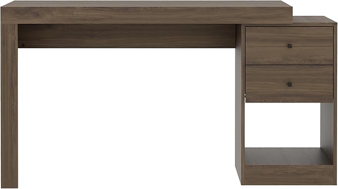 Expandable Desk with Storage Drawers & Open Shelf - Expands from 47 Inch to 57 Inch - Walnut Computer Desk with Printer Space - Modern Home Office Table with Drawers - Techni Mobili Blanco Collection