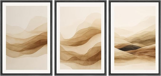 SIGNWIN Framed Canvas Print Wall Art Set Brown Abstract Mountain Neutral Minimalist Landscape Illustrations Modern Art Decorative Nordic Abstract for Living Room, Bedroom, Office - 24"x36"x3 Black