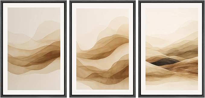 SIGNWIN Framed Canvas Print Wall Art Set Brown Abstract Mountain Neutral Minimalist Landscape Illustrations Modern Art Decorative Nordic Abstract for Living Room, Bedroom, Office - 16"x24"x3 Black