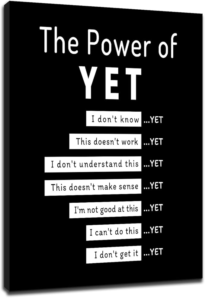 Inspirational Canvas Wall Art Office Poster Wall Decor Motivational Picture Print Positive Affirmations The Power of Yet Inspiring Quotes for Bedroom Living Room Gym Ready to Hang [12''Wx18''H]