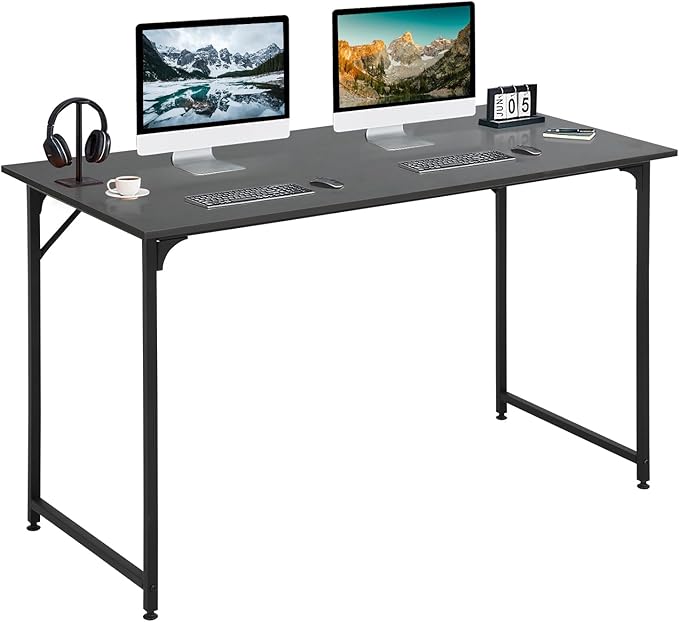 Dkelincs 47 Inch Computer Desk Home Office Desk Gaming Writing Desk Modern Simple Style Study Work Table with Metal Frame, Large Legroom, Adjustable Feet, Water-Resistant, Black