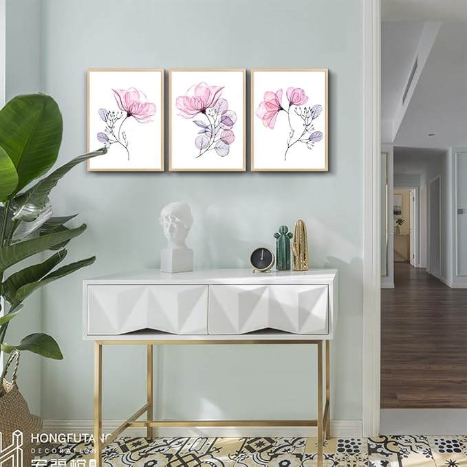 Framed Wall Art For Living Room Wall Decorations For Bedroom Room Wall Decor Pink Red Flowers Paintings Bathroom Wall Pictures Artwork Kitchen Home Decor Wall Mural 3 Piece Framed Art Prints
