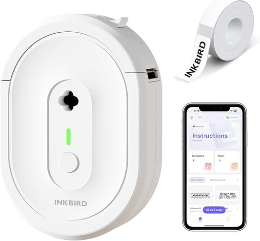 Inkbird Bluetooth Label Maker Machine with Tape, Mini N12 Label Printer, Portable Small Labeler Thermal Label Makers Multiple Templates for School Office Kitchen Pet Gift