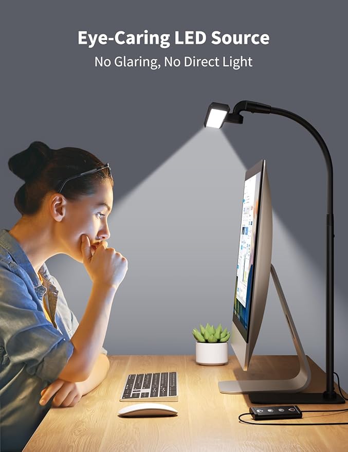 Kary LED Desk Lamps for Home Office, Tall Desk Light with Base, Flexible Gosseneck Adjustable Height 5-Level Dimmable Brightness & Color, Architect Lamp for Working,Reading,Crafting,Study
