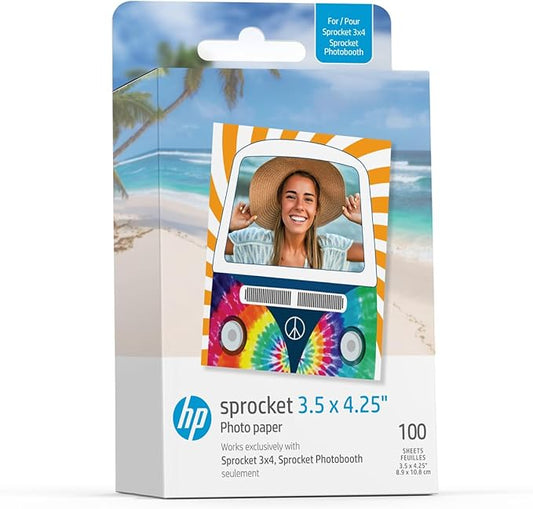 HP Sprocket 3.5 x 4.25" (8.9x10.8 cm) Premium Zink Sticky Back Photo Paper, 100 Sheets, Compatible Only with HP Sprocket 3x4 & Photobooth Photo Printers
