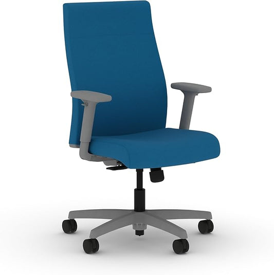 HON Ignition 2.0 Fabric Office Chair, Upholstered, Adjustable Arms, Standard Synchro-Tilt Recline Executive Ergonomic Office Chair, Titanium Frame, Peacock