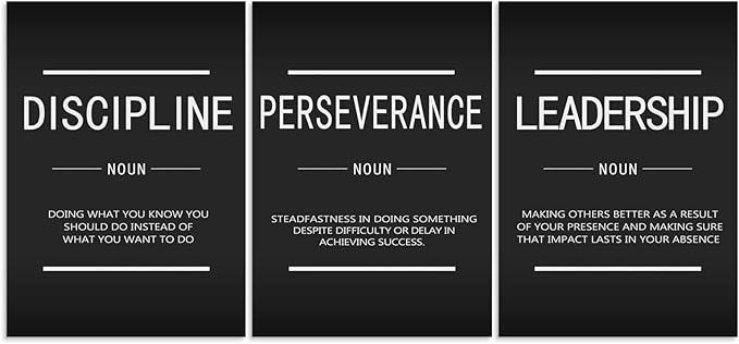 3 Panels Inspirational Canvas Wall Art Motivational Entrepreneur Quotes Discipline Perseverance Leadership Noun Poster Print Artwork Painting Picture Framed Home Office Wall Decor[60''Wx 28''H]