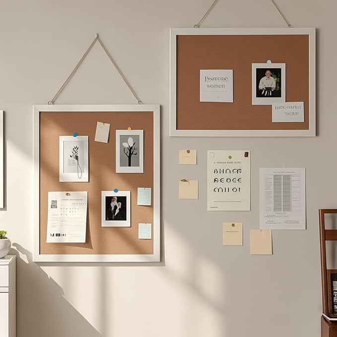 Cork Board Bulletin Board 16" X 12", Wall Mounted White Oak Wood Finish Frame Corkboard for Office Home and School, Hanging Pin Board Message Board or Vision Board Decoration