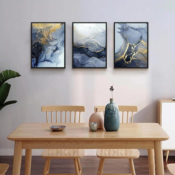 Black Framed Canvas Wall Art For Bedroom Abstract Wall Decor For Living Room Abstract Ink Paintings Wall Artworks Hang Pictures For Office Decor Bathroom Home Decorations Posters 12"X16" 3 Piece