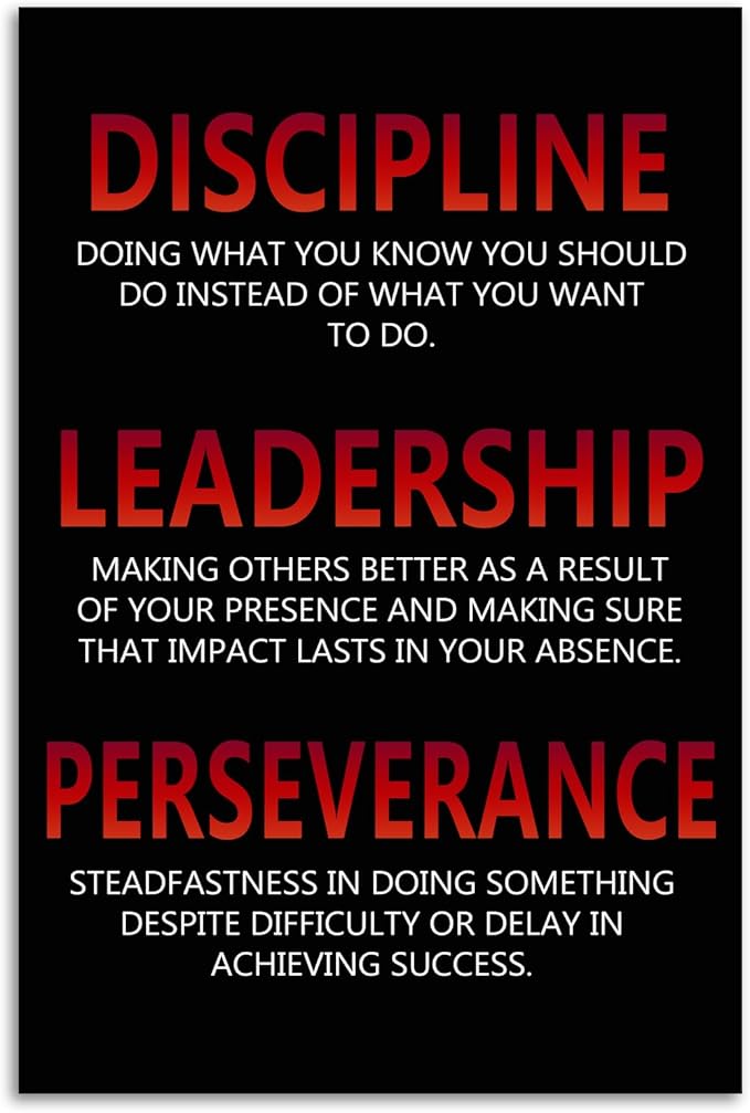 Inspirational Poster Discipline Leadership Perseverance Quote Motivational Wall Art for Office Canvas Painting Prints Wall Pictures for Living Room Bedroom Decor Framed Artwork [24''W x 36''H]