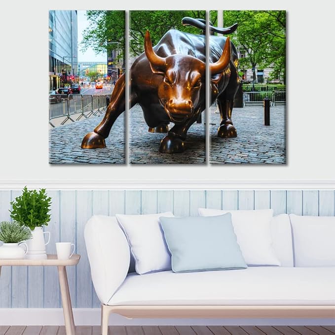 Framed Bedroom Wall Decor Art Wall Street Bull Still Life Photography Paintings Wall Decorations Pictures Poster Modern Canvas Artwork for Home Stretched Ready to Hang - 36" Wx24 H