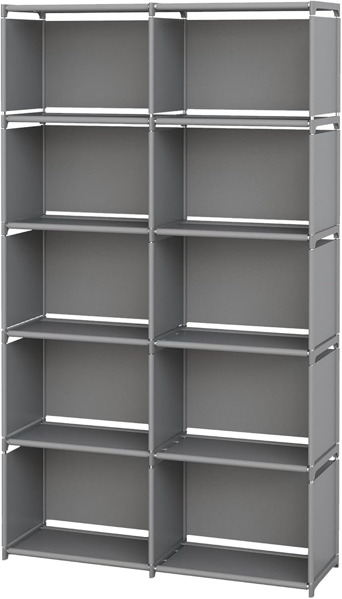 MOYIPIN Bookshelves, Assembled Storage Rack, Bedroom Living Room Vertical Cabinet Bookshelf, Double Row 10-Grid Multi-Functional Storage Equipment (Grey)
