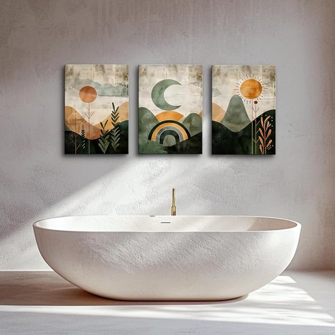 TTHYUEWS Boho Modern Abstract 3-Piece Set Canvas Wall Art For Living Room, Bedroom & Office - Geometry Landscape Abstract Wall Pictures Artwork