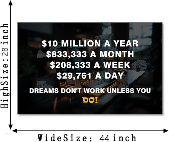 Dreams Don't Work Unless You Do Canvas Wall Art Motivational Business Money Poster Wall Decor Inspirational Entrepreneur Artwork for Study Office Living Room Bedroom Easy to Hand 28x44inch