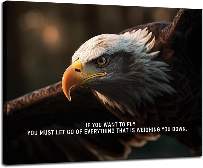 WYJDFART Eagle Motivational Posters Picture If You Want To Fly Inspirational Canvas Wall Art Prints Modern Home Decor Painting Artwork for Office Stretched and Framed Ready to Hang [18''W x 24''H]
