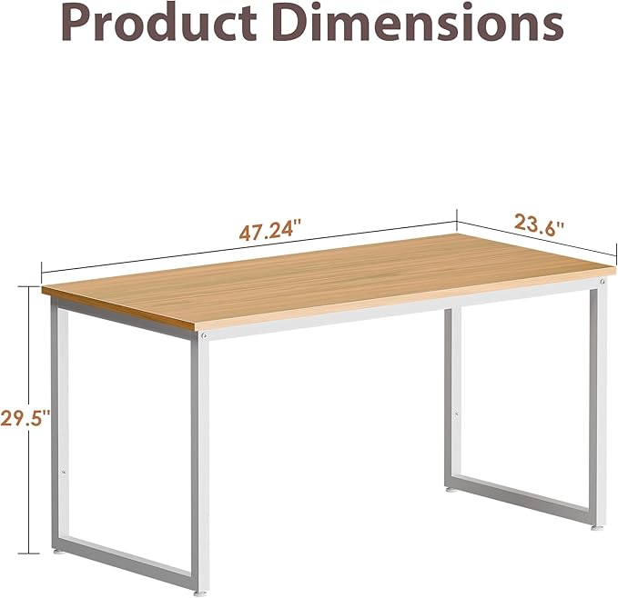 HomGarden 47 Inches Modern Simple Writing Computer Desk PC Laptop Sturdy Table Workstation for Office Work, Brown
