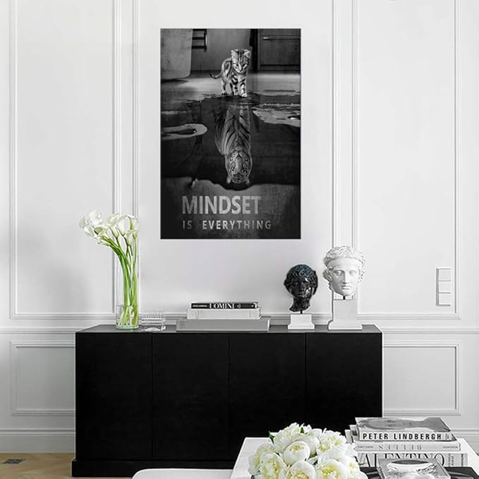 Motivational Canvas Wall Art Mindset is Everything Modern Inspirational Posters Positive Office Quotes for Home Decor Living Room, Framed 24''Wx36''H