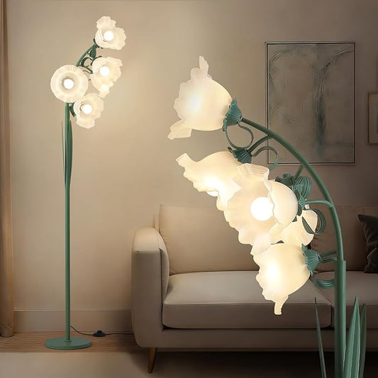 5 Light Flower Floor Lamp for Living Room,3CCT LED Arc Floor Lamp with Foot Switch,Floral Standing Lamp for Bedroom with Acrylic Shades,Tall Lamp for Girls & Women Bedroom Decor(Bulbs Included)