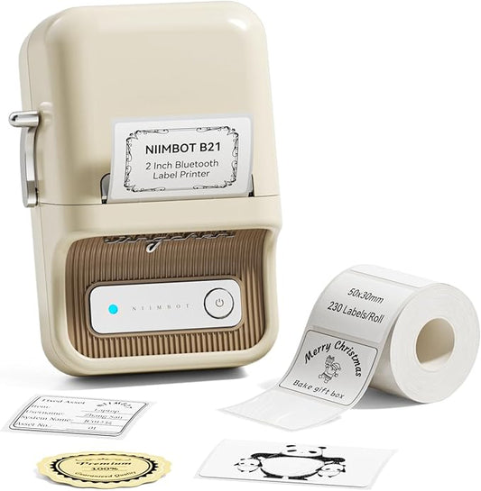 NIIMBOT B21 Label Maker Machine with Tape, 2 Inch Portable Sticker Printer Thermal Labeler for Gift Jar Candle Address Labels for Home Office Business Organization, Supports Mobile & PC, White