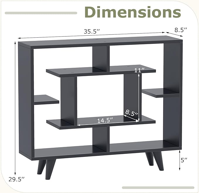 Tangkula Geometric Bookshelf, 3 Tier Modern Freestanding Open Bookcase with Anti-Tipping Devices & Legs, Home Office Decorative Storage Organizer Display Shelf for Living Room Study (Dark Grey)