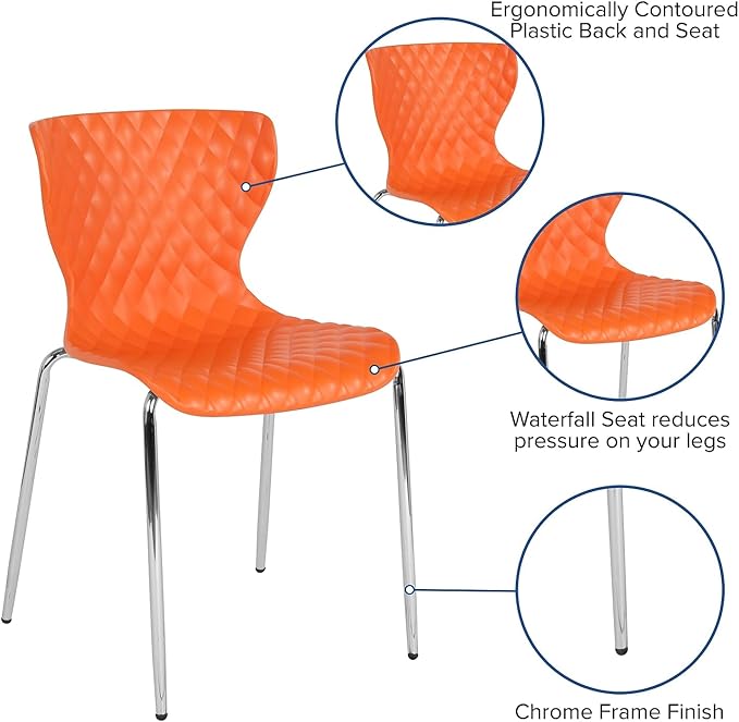 Flash Furniture 4 Pack Lowell Contemporary Design Orange Plastic Stack Chair