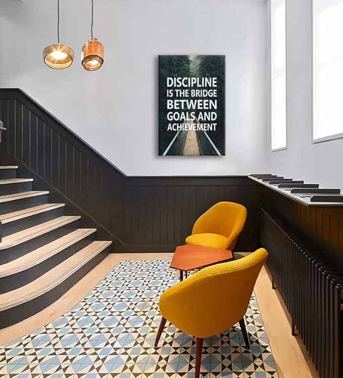 Discipline Is The Bridge Between Goals And Achievement Inspirational Painting Wall Art Canvas Print Office Wall Decor Inspiring Poster Framed Motivational Quotes Home Wall Decoration [24''W x 36''H]