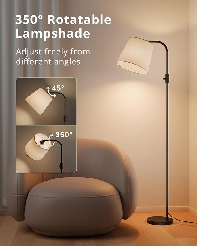 Dimmable Arc Floor Lamp, 1200 Lumens RGBCW Color Change Bulb Included, Standing Lamp with Linen Shade, 65" Tall Lamp with Remote for Living Room, Bedroom, Office, Dining Room, Kitchen, Black