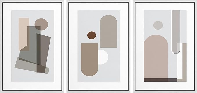 SIGNFORD Framed Wall Art Print Set Small & Large Transparent Polygons Abstract Shapes Digital Art Modern Art Contemporary Colorful for Living Room, Bedroom, Office - 16"x24"x3 White