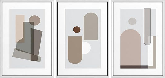 SIGNFORD Framed Wall Art Print Set Small & Large Transparent Polygons Abstract Shapes Digital Art Modern Art Contemporary Colorful for Living Room, Bedroom, Office - 16"x24"x3 White