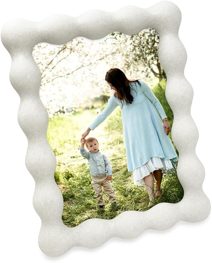 Isaac Jacobs 5x7 White Resin Picture Frame, Elegant Undulating Curve Design for Tabletop & Wall Display Photo Frame, Home Décor, Art, Photo Gallery (5x7, White)