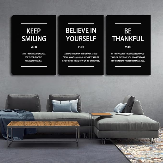 3 Piece Motivational Wall Art, Inspirational Quote for Office Decor, Framed Canvas Wall Decor for Classroom Home Living Room Bedroom(72" Wx36 H)
