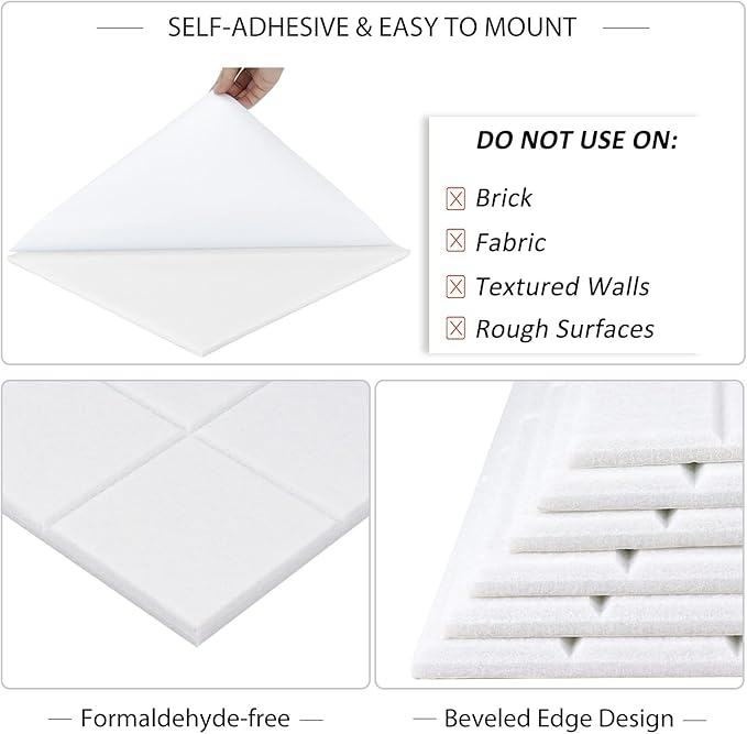 BXI Felt Bulletin Board - 12 X 12 X 3/8 Inches 6 Pcs Self-Adhesive Poster Cork Board with 30 Push Pins, Thick Pin Tiles Display Vision Board, Photo Picture Panels for Home Office Classroom Walls