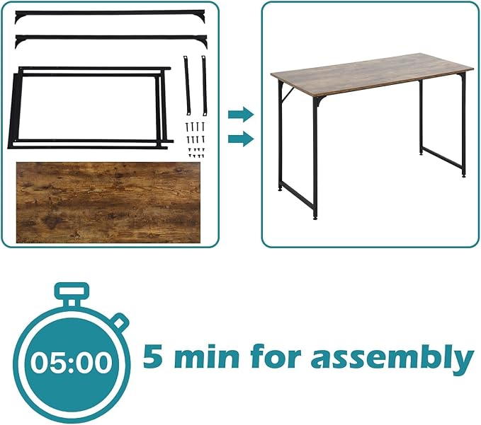 Dkelincs 47 Inch Computer Desk Home Office Desk Gaming Writing Desk Modern Simple Style Study Work Table with Metal Frame, Large Legroom, Adjustable Feet, Water-Resistant, Vintage