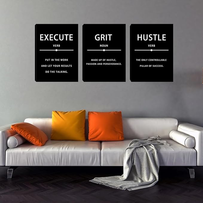 Inspirational Wall Art Set of 3, Minimalist Framed Wall Art Motivational Black Canvas Artwork Paintings, Positive Quotes Room Decor, Office Wall Posters for Living Room Bedroom Office 12"x16"x3