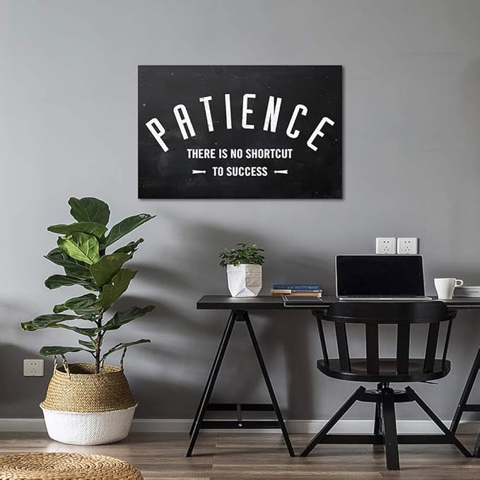 Patience - There Is No Shortcut to Success Inspirational & Motivational Office Art Wall Pictures Black and White Framed Office Home Wall Art Wooden Framed HD Print Gift Choice Ready to Hang, 36"Wx24"H