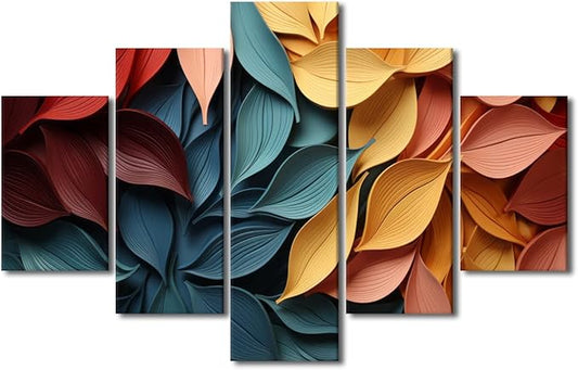 Canvas Wall Art for Lady Modern Living Room Decor 5 Panel Abstract Wall Art Colorful Autumn Leaves Poster Prints on Canvas for Men Office Bedroom Decor Stretched and Framed Ready to Hang 60x40 in