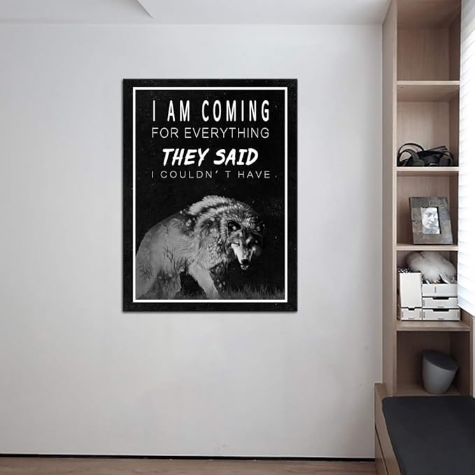 Inspirational Wall Art Motivational Pictures Wolf Painting Prints on Canvas Modern Inspiring Entrepreneur Quotes Positive Pop Culture Posters Wooden Artwork Decor for Office Home Gifts (18" Wx24 H)