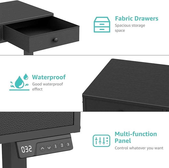 Electric Standing Desk with Drawers - 32 Inch Small Black Height Adjustable Sit Stand Desk with Storage for Home Office Bedroom, Study Writing Compact Stand up Computer Desks for Boys Girl Work