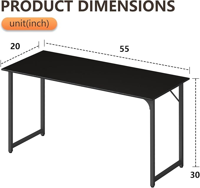 BestOffice Computer Desk,Home Office Desk, Modern Simple Style for Home Office Study Writing (Black, 55 Inch)