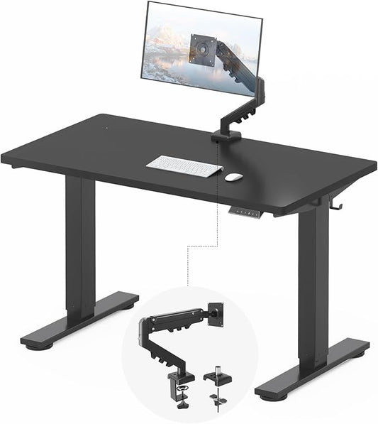 FLEXISPOT EN2 48''x24'' Standing Desk with Monitor Mount Bundle, 1" Thick One-Piece Desktop, Fully Adjustable Single Monitor Arm with Cable Management, Bundle for Home Office, Gaming & Study, Maple