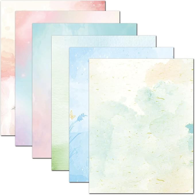 DUGUTUL Colored Printer Paper, Watercolor Stationary Paper, Double-Sided, Computer Paper for Business or Personal Use, Printer Friendly for Letters and Invitations, 8.5 x 11 in, 100gsm (48)