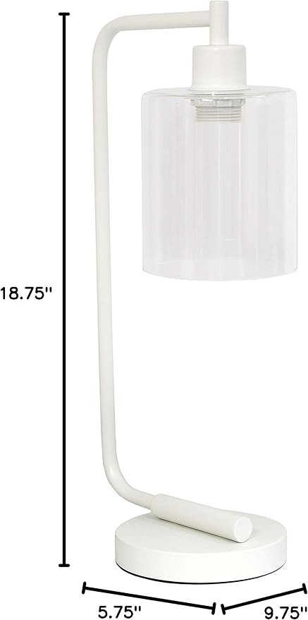 Simple Designs LD1036-WHT Bronson Antique Style Industrial Iron Lantern Desk Bedside Glass Shade Table Lamp, White