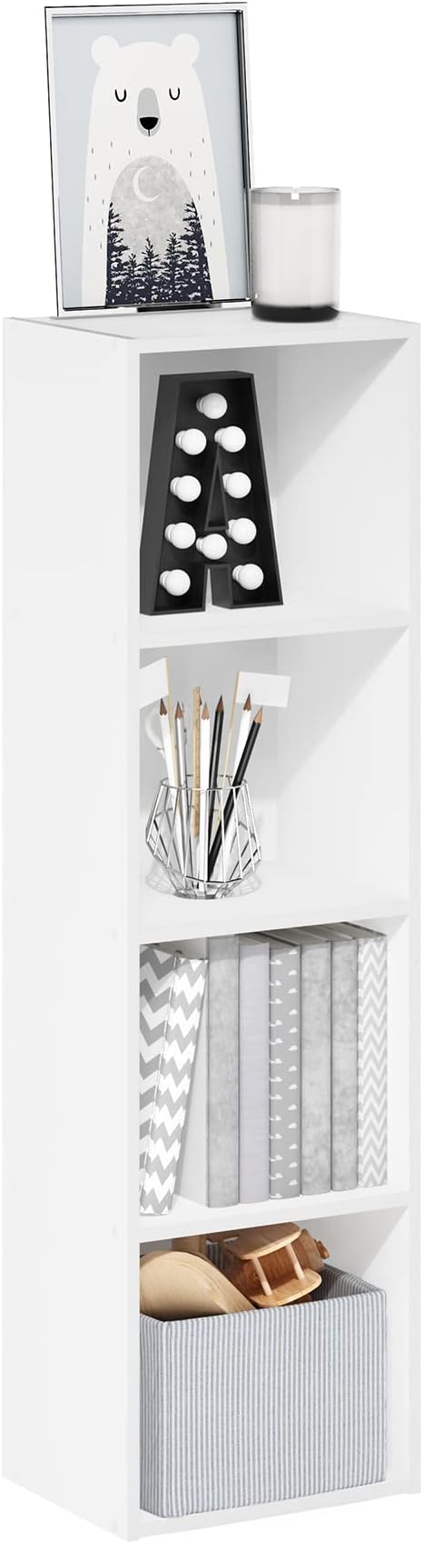 Furinno PASIR Book Shelf, 4-Tier Bookcase, Modern Standing Bookshelf, Open Storage Shelf, 9 x 12 x 42 Inches, for Home Office, Living Room, Plain White