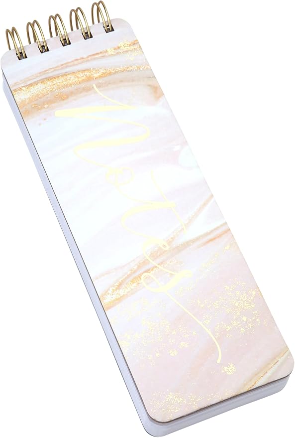 Eccolo Tall Spiral Memo Pad, 300 Pages, 150 Sheets, Double Spiral Binding, Office Essentials for Work, List Notepad for Students, Class and Shopping, Gold Foil (Pink Marble, 3x8.5 inches)