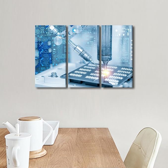 Soldering Machine Canvas Paintings for Wall Decorations Welding Prints Wall Art 3 Pieces Wall Art Canvas Artwork Wall Decor Boys Room Decor Framed Wall Art Bedroom Wall Decor, 36x24 Inch