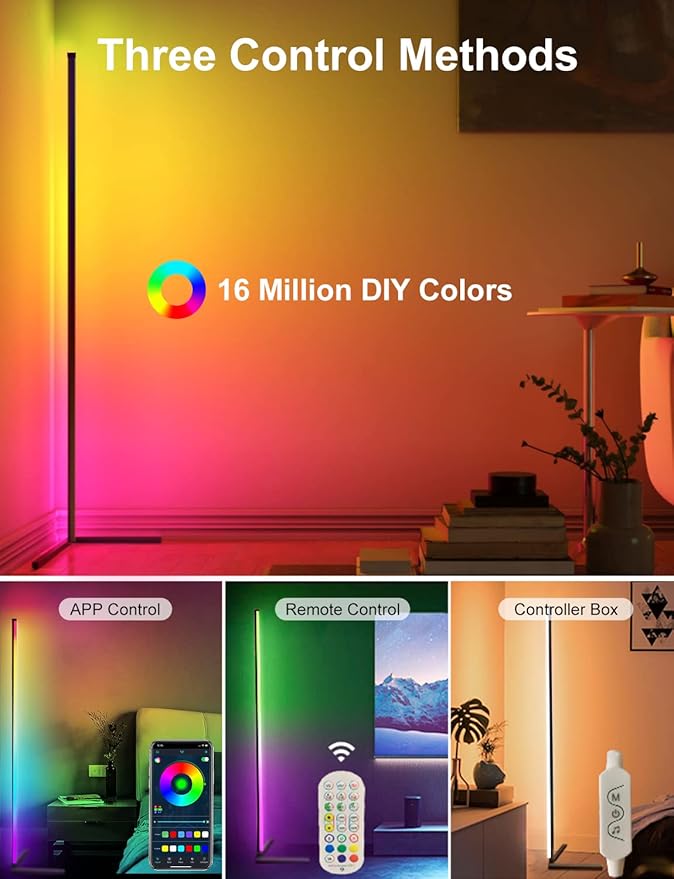 Corner Floor Lamp,65” Color Changing LED Floor Lamp with Music Sync,Modern Mood Lighting Corner Lamp with Remote & App Control, Creative DIY Mode & Timing,RGB Floor Lamps for Living Room Gaming Room