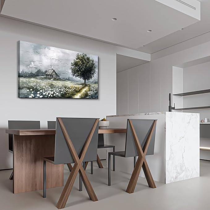 ERQINHUA Gray Large Canvas Wall Art For Living Room Farmhouse Wall Decor For Bedroom Office Mural Field scenery Paintings Tree Landscape Printed Artwork Wall Pictures Home Decorations art 24"X48"